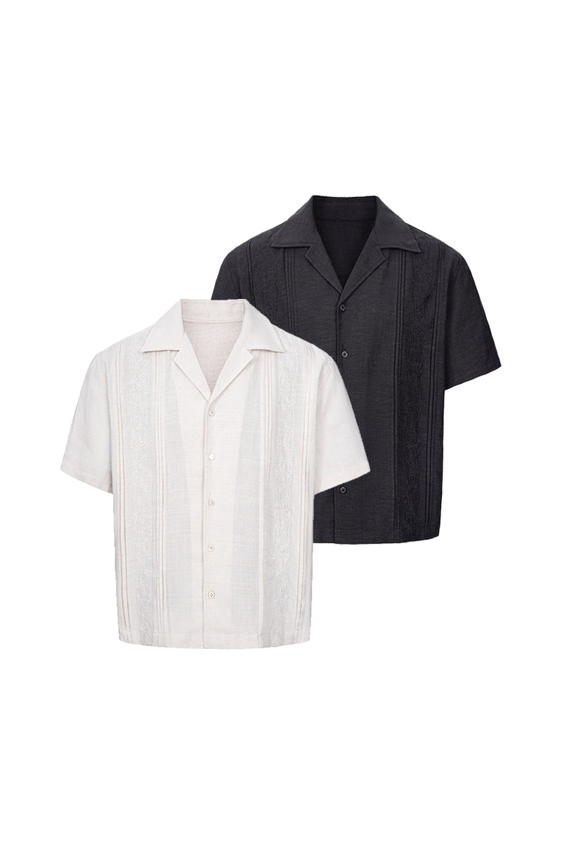 CATSSTAC Embroidered Pleated Short-Sleeve Shirt