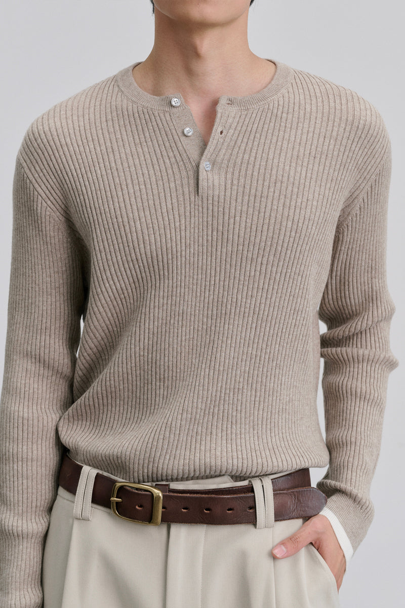 CATSSTAC Henley Ribbed Silk-Wool Blend Sweater