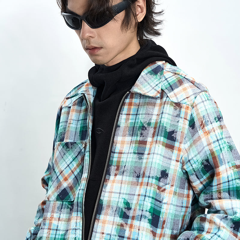 3 Zips Stone Wash Check Shirt