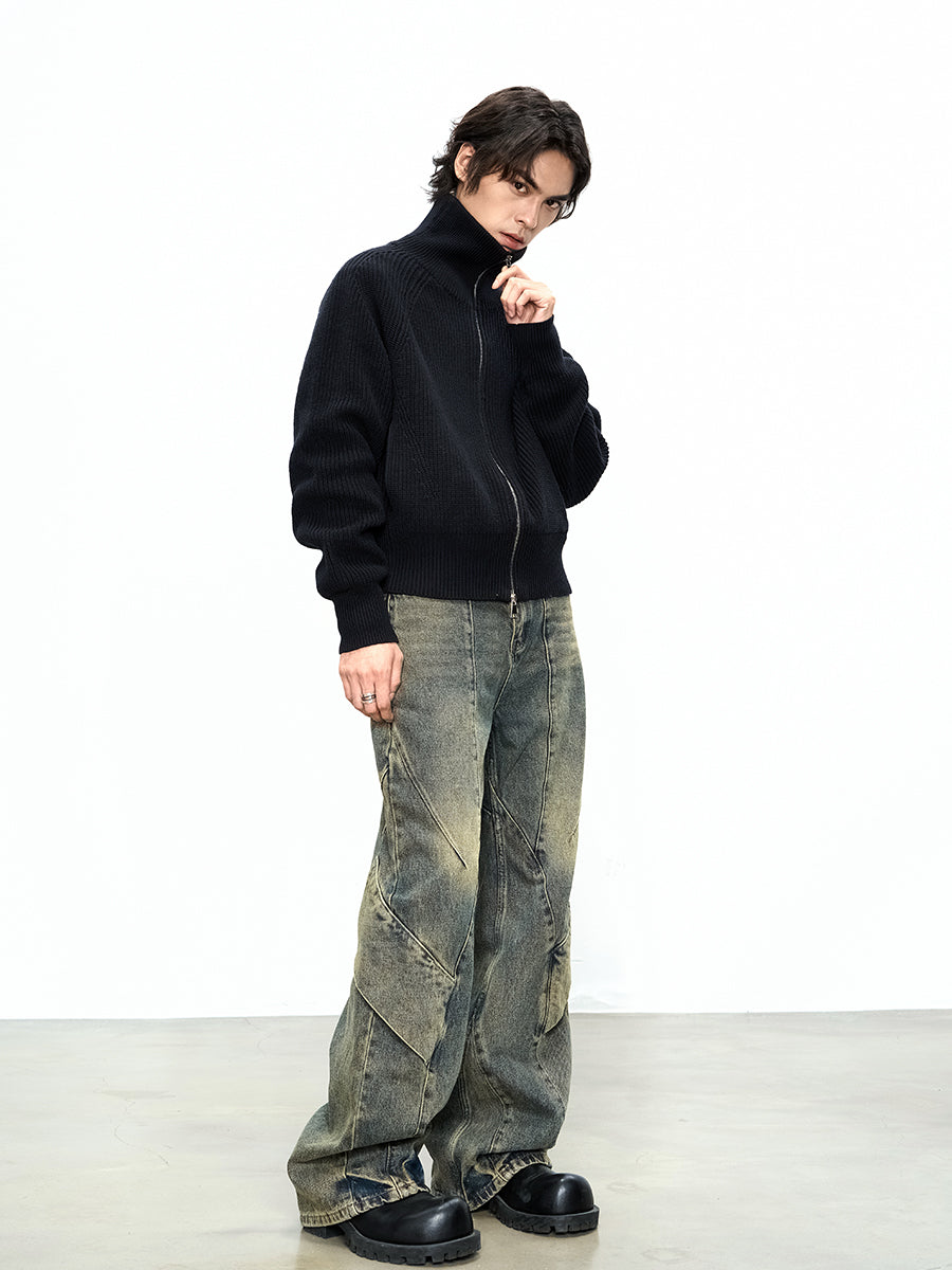 Rough Knit Zip-up Sweater