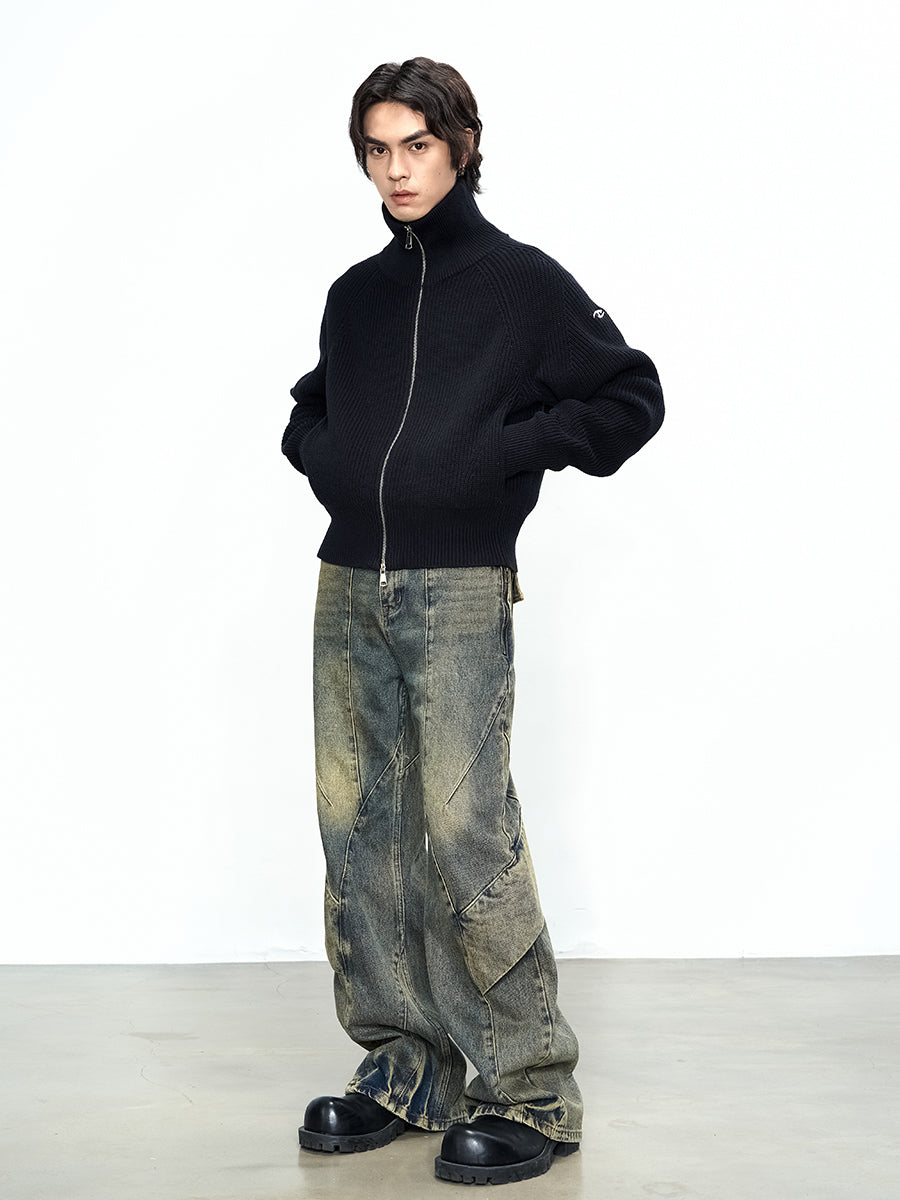 Rough Knit Zip-up Sweater