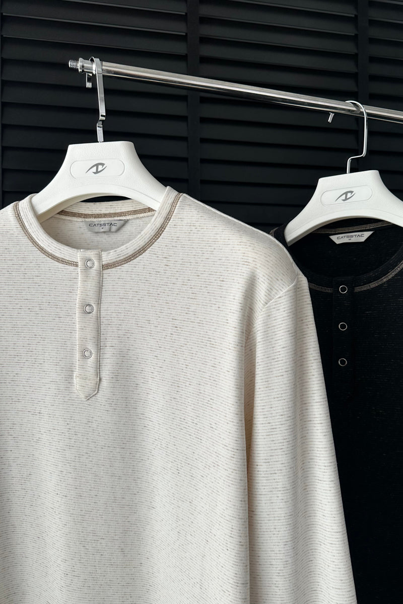 CATSSTAC Dusk Linen Fleece Striped Henley