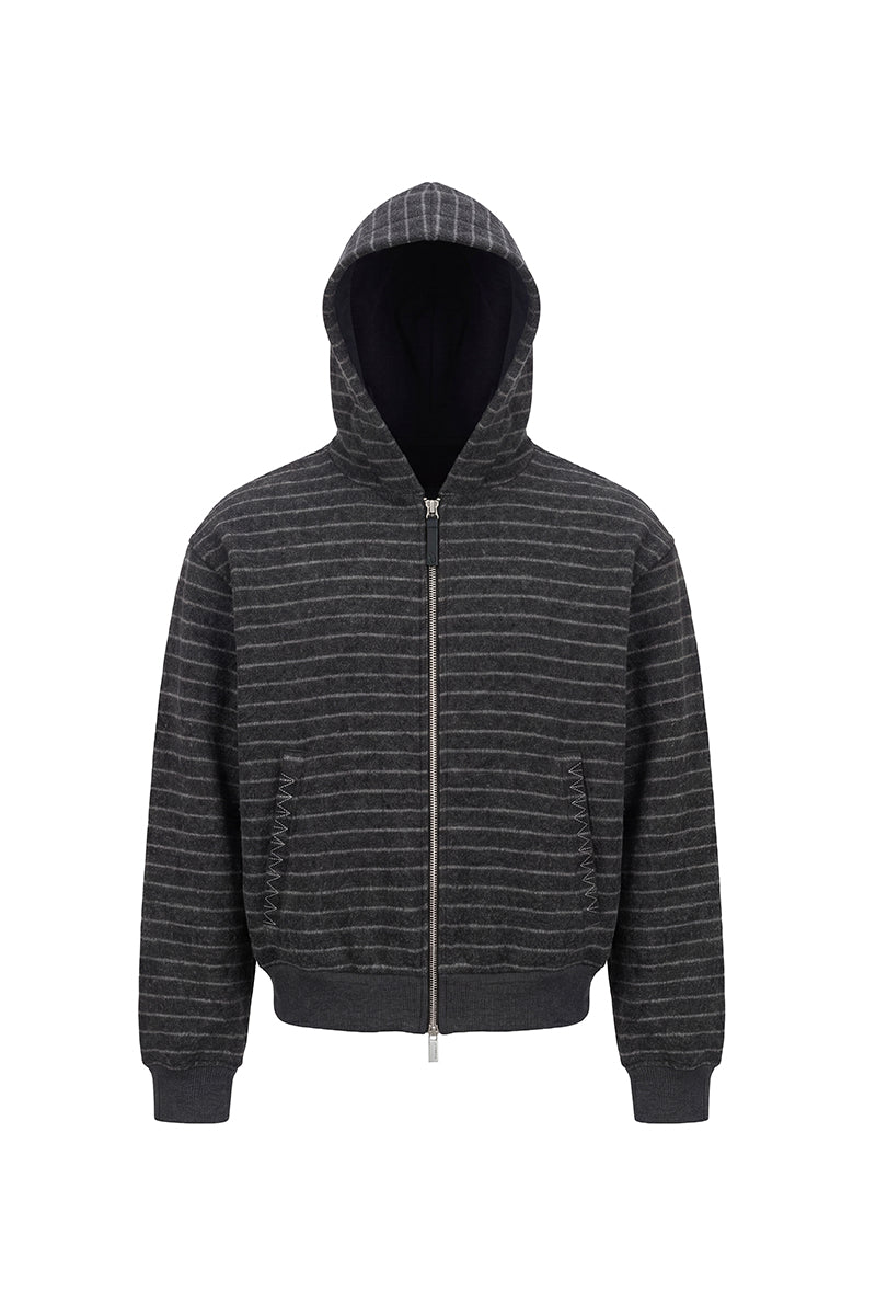 CATSSTAC Striped fleece-lined wool hooded cardigan