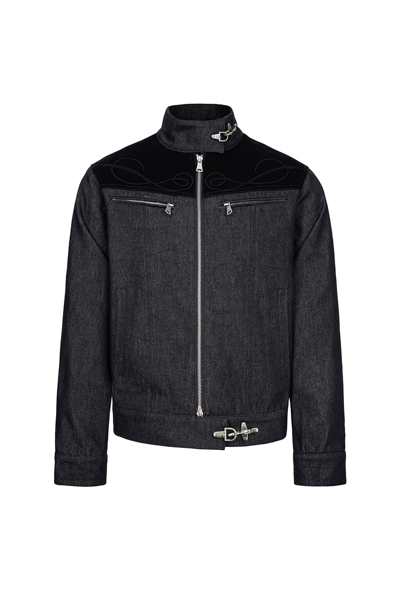 CATSSTAC Specter Raw Denim Aviator-Buckle Harrington