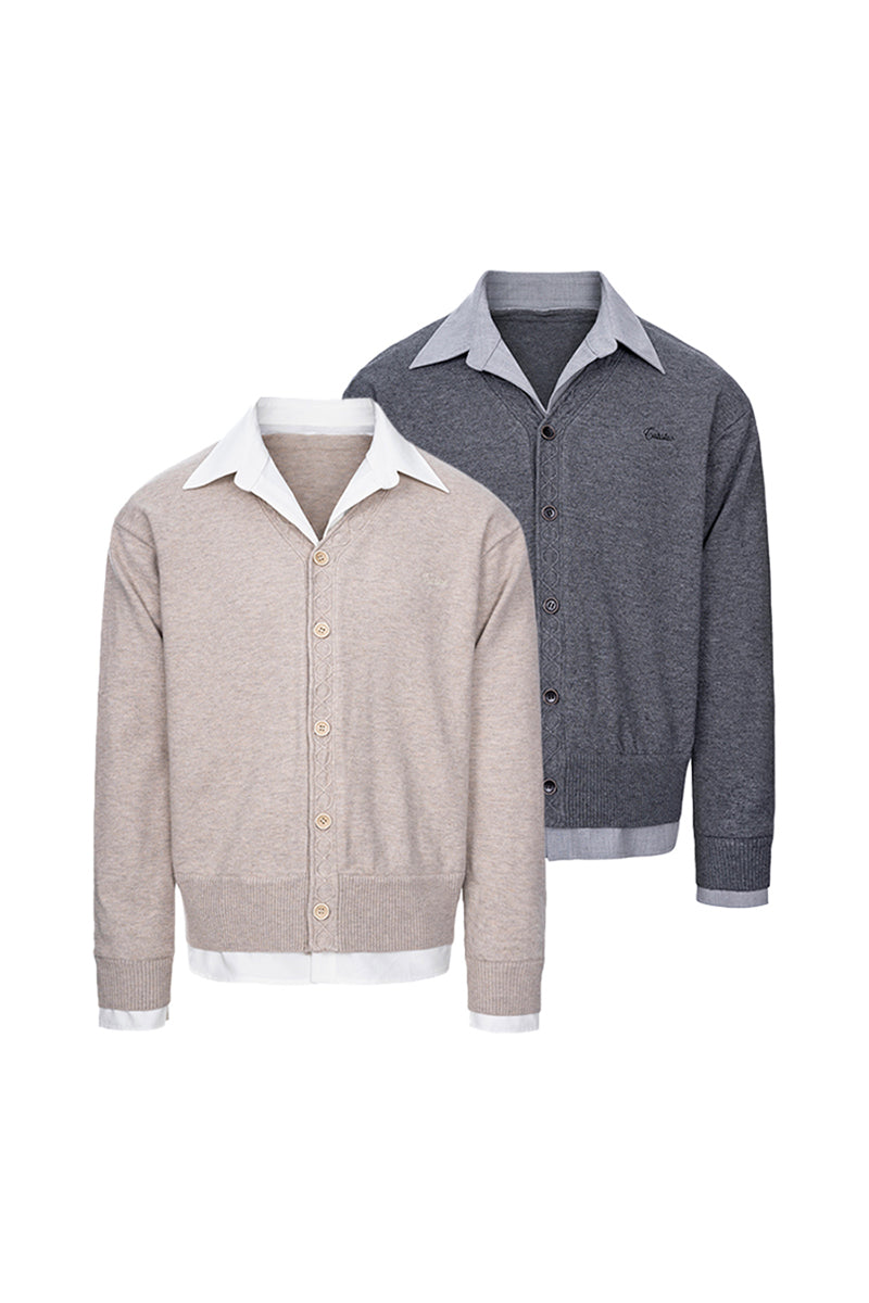 CATSSTAC Mock-layered cardigan sweater