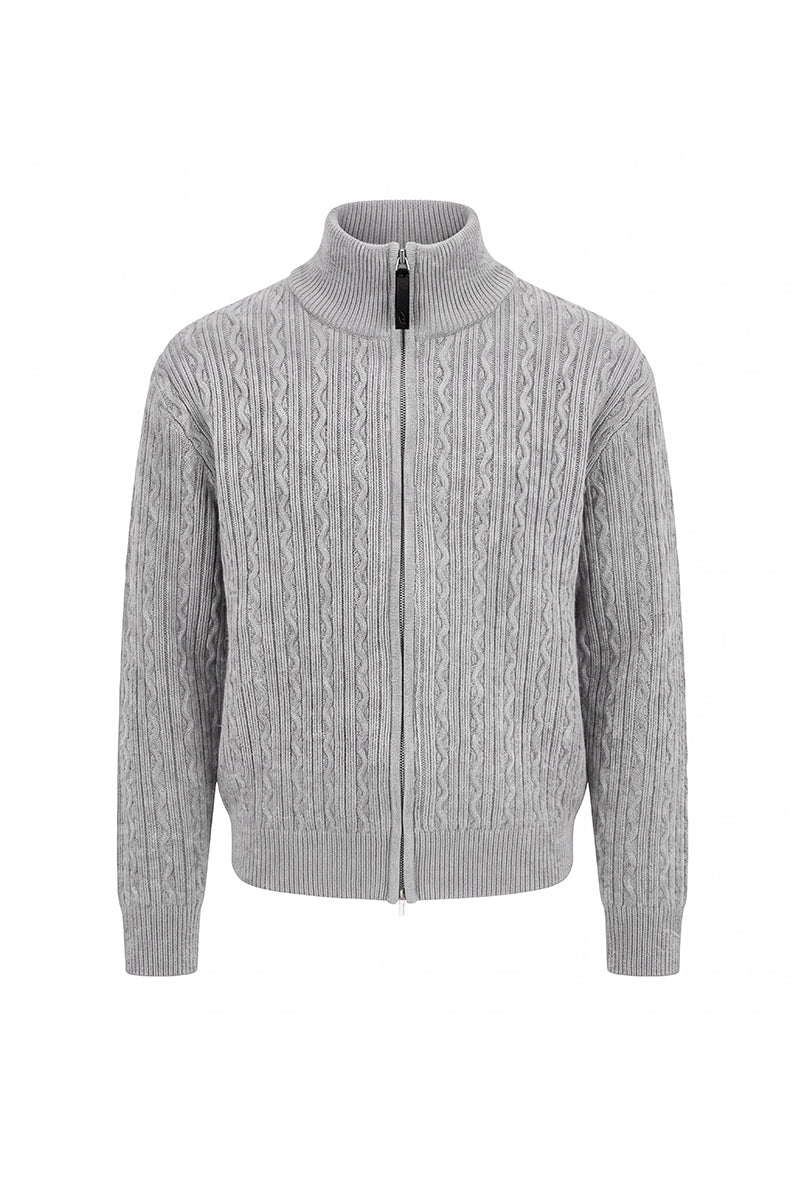 CATSSTAC Embossed Manor Wool-Blend Zip Cardigan