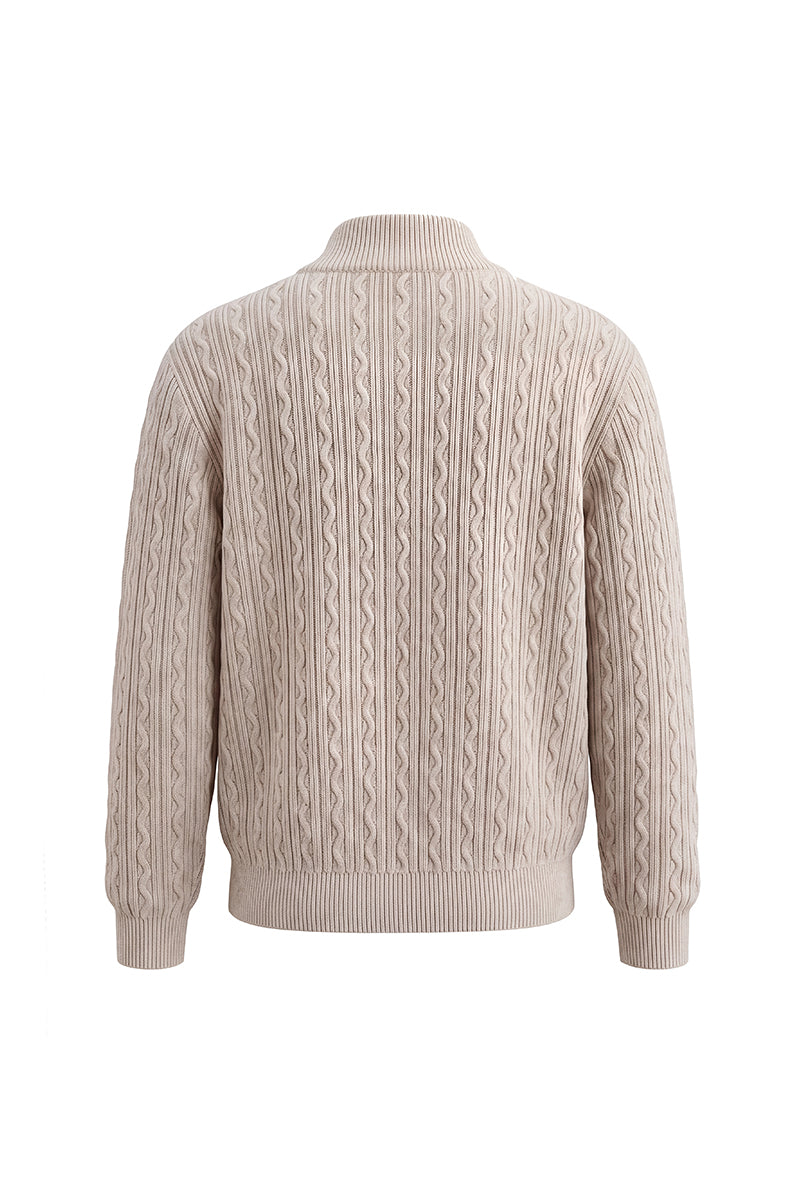 CATSSTAC Embossed Manor Wool-Blend Zip Cardigan