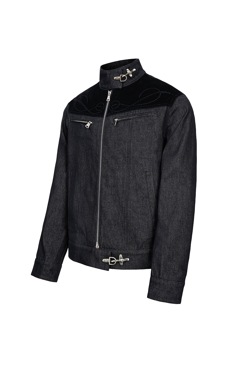 CATSSTAC Specter Raw Denim Aviator-Buckle Harrington