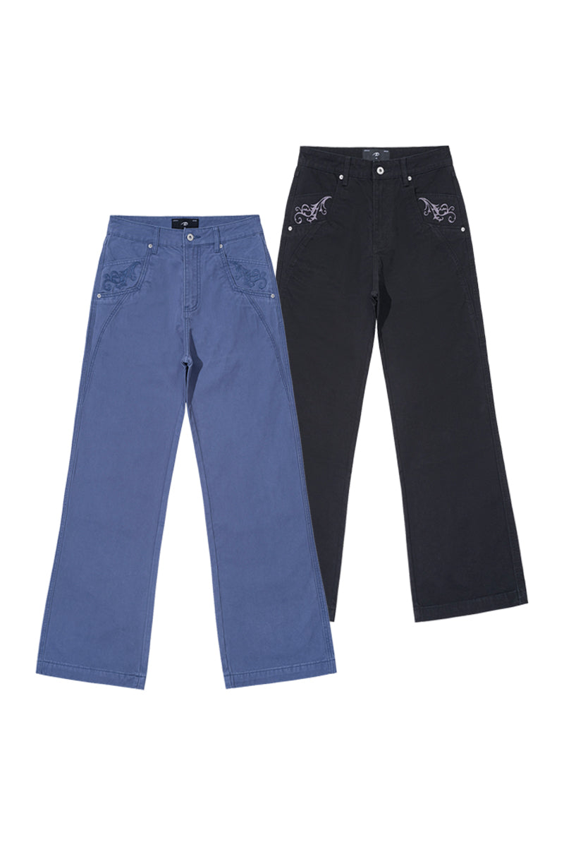 CATSSTAC Embroidered Straight-Leg Washed Work Pants