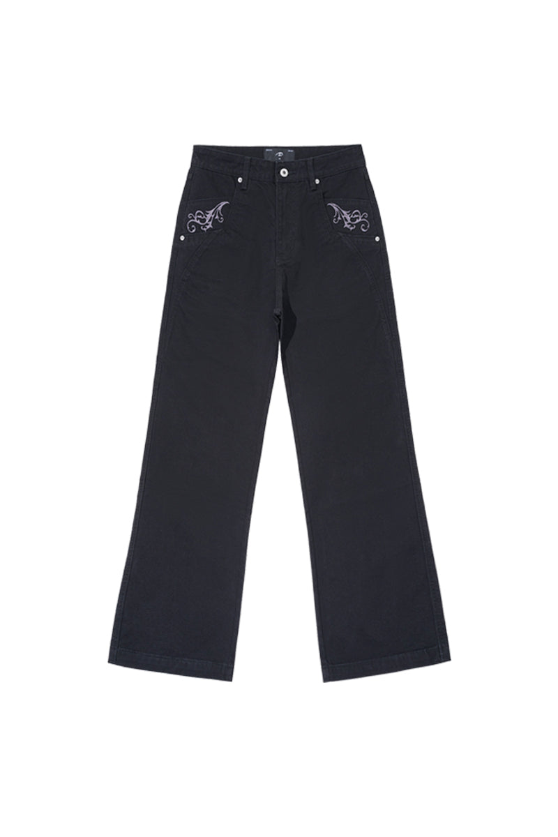 CATSSTAC Embroidered Straight-Leg Washed Work Pants