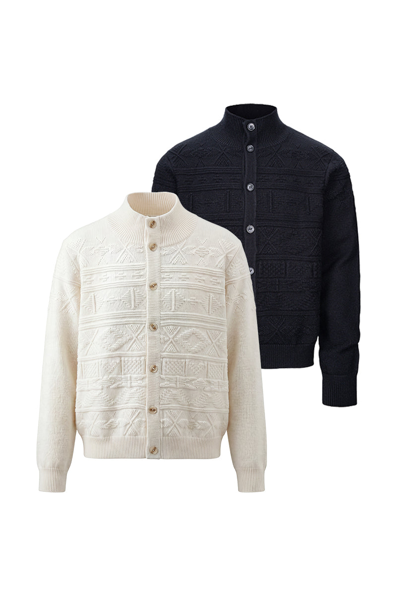 CATSSTAC Greenland Totem Lyocell Wool Stand-Collar Cardigan