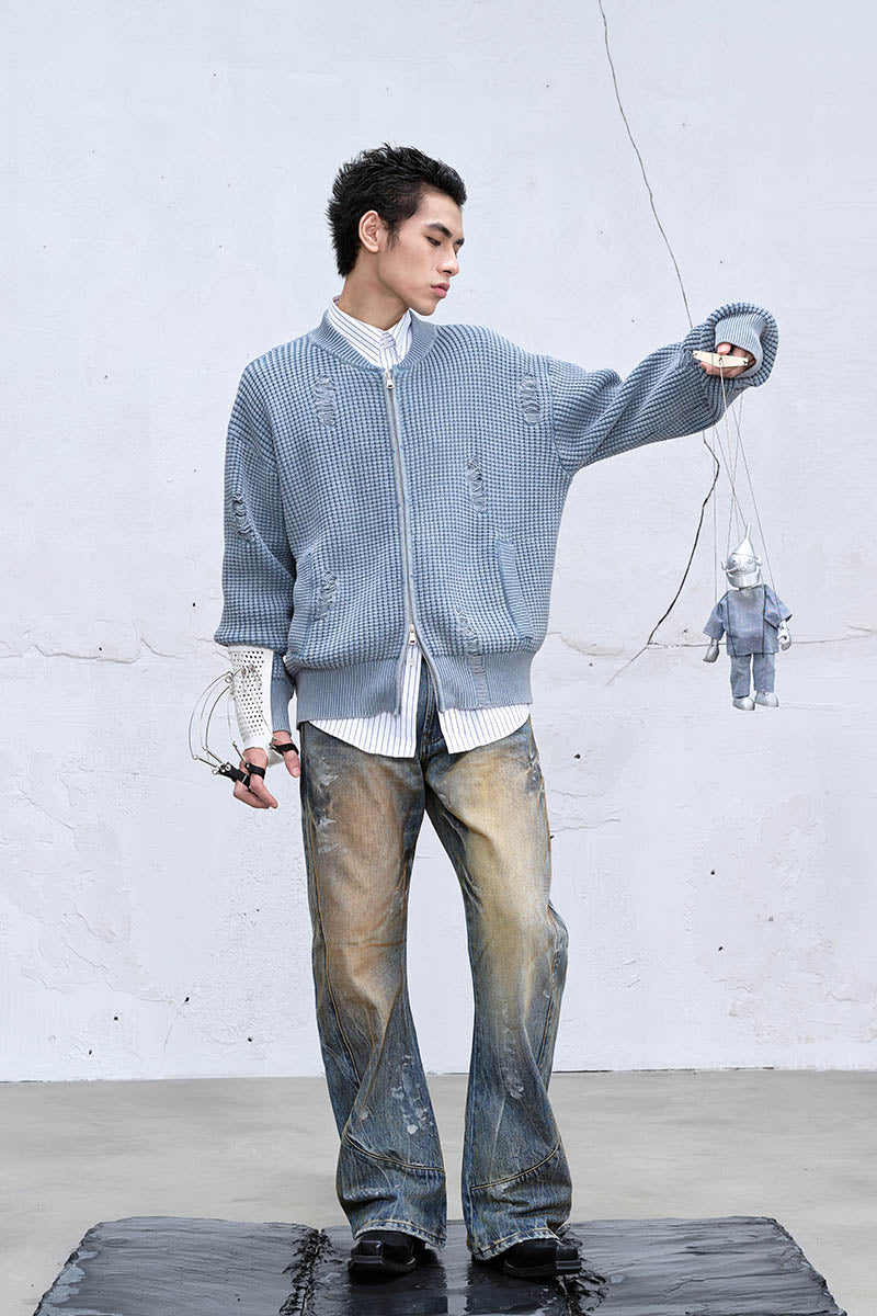 Heavy Stone Wash Cardigan Sweater