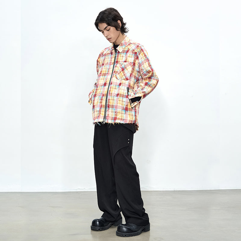 3 Zips Stone Wash Check Shirt