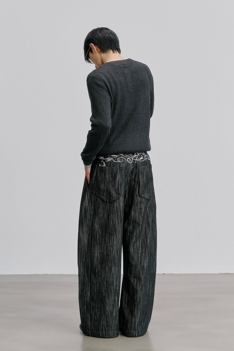 CATSSTAC Thorn-pattern A-line raw denim jeans