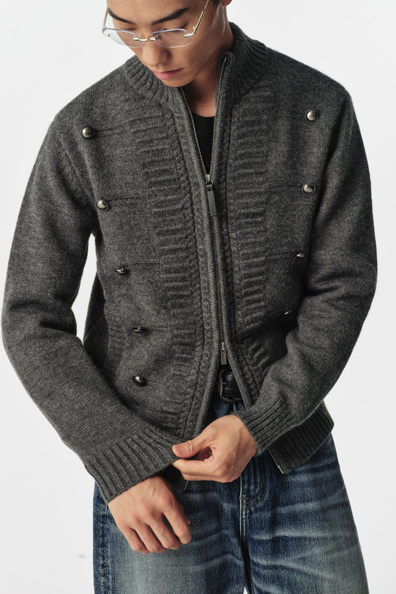 CATSSTAC Napoleon 3D Wool-Blend Zip Cardigan