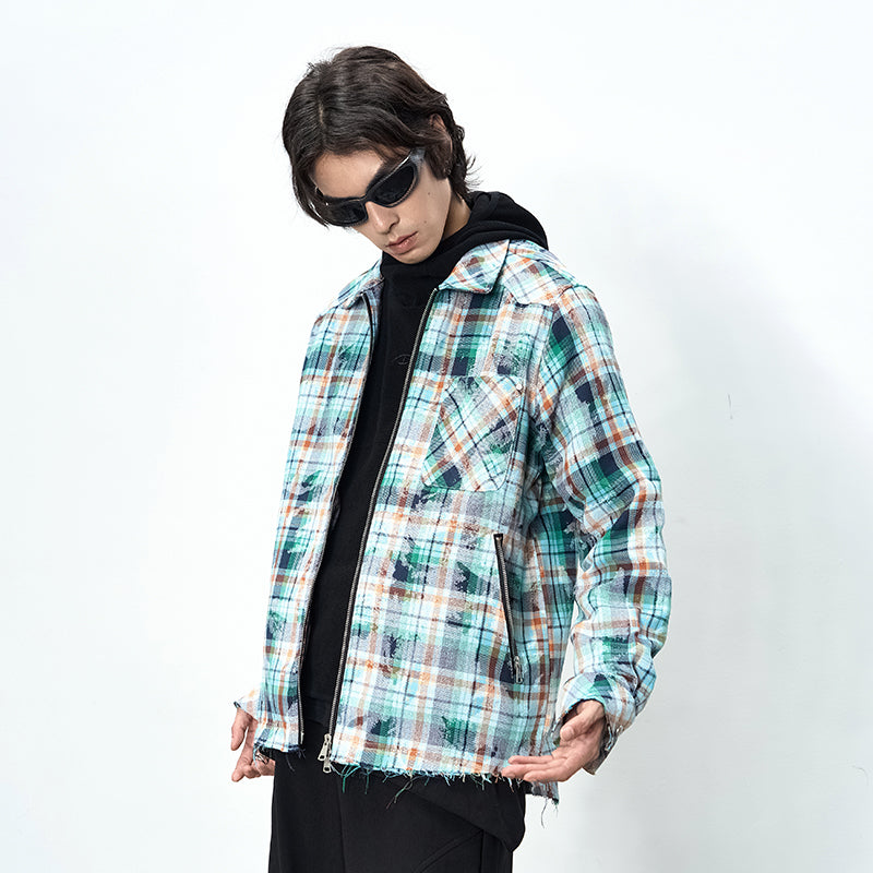 3 Zips Stone Wash Check Shirt