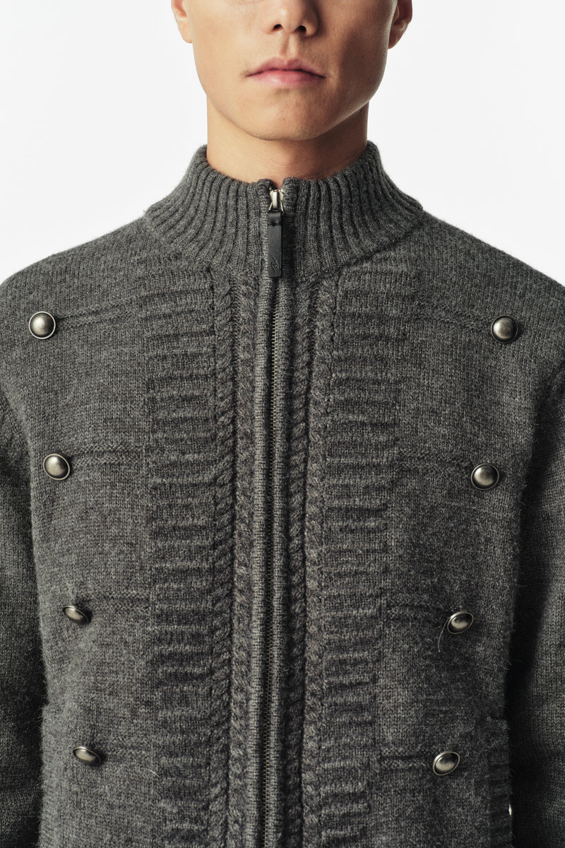 CATSSTAC Napoleon 3D Wool-Blend Zip Cardigan