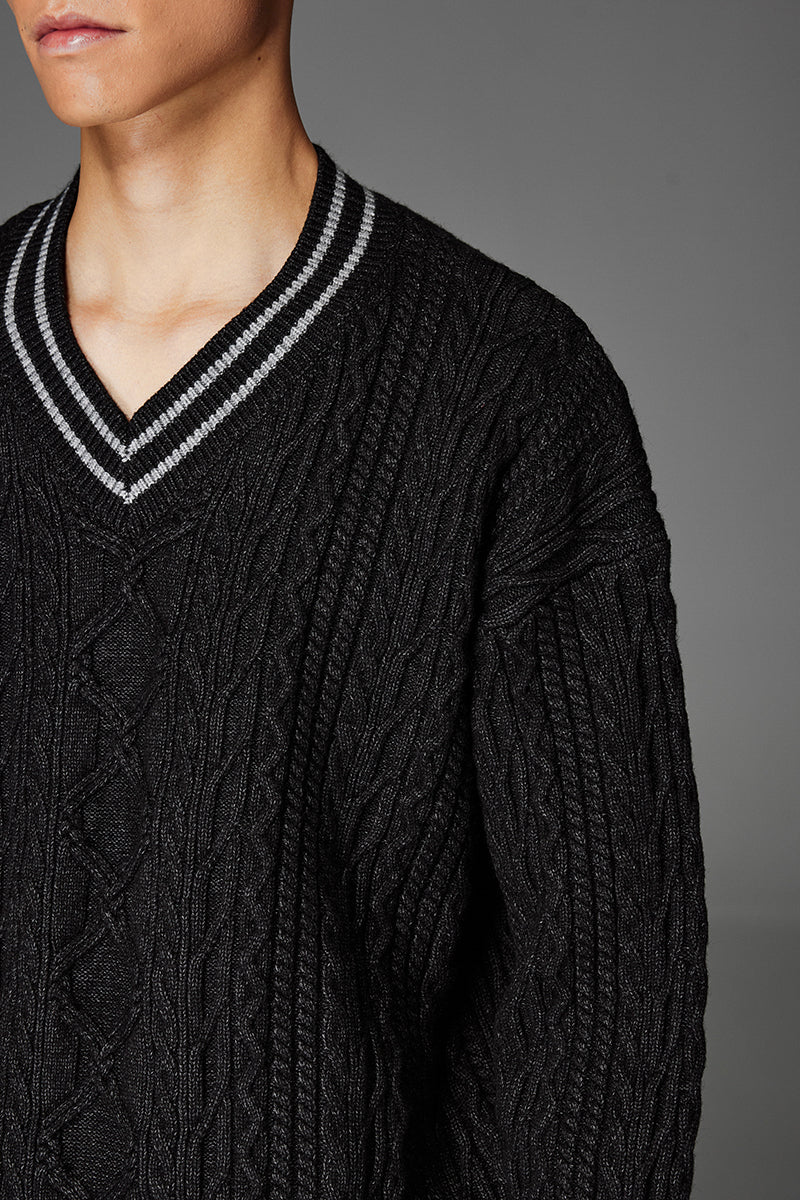 CATSSTAC Heavyweight color-block jacquard V-neck sweater