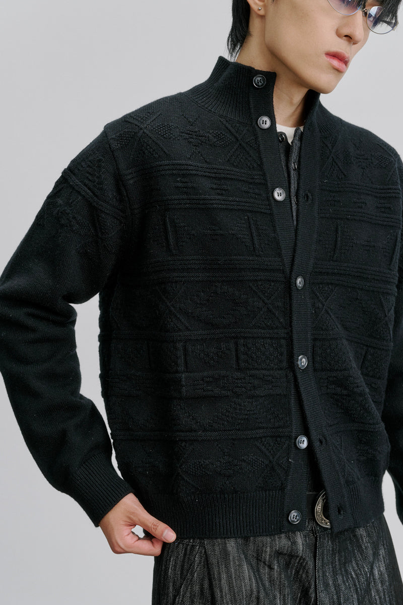 CATSSTAC Greenland Totem Lyocell Wool Stand-Collar Cardigan