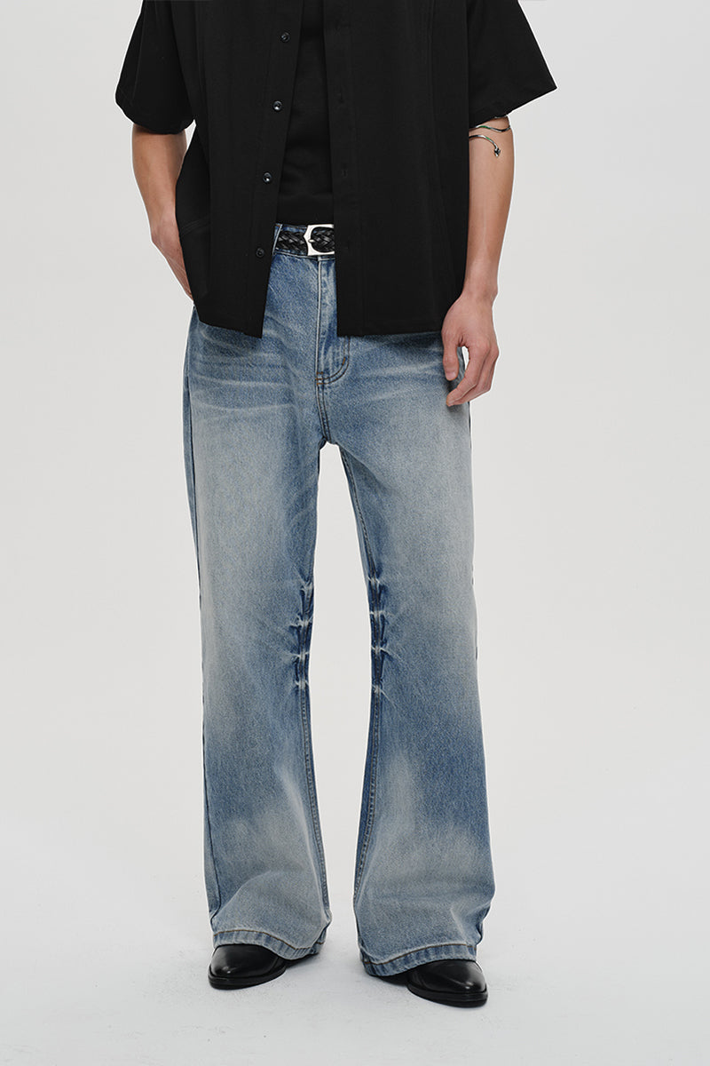 Frost Blue Relaxed Flared Stone Wash Jeans