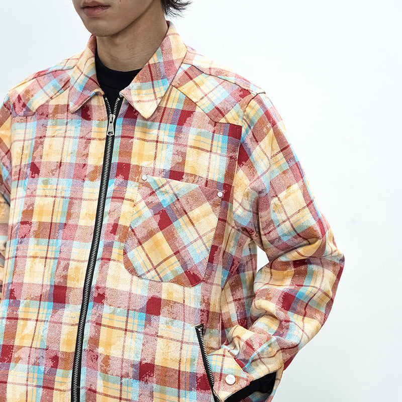 3 Zips Stone Wash Check Shirt