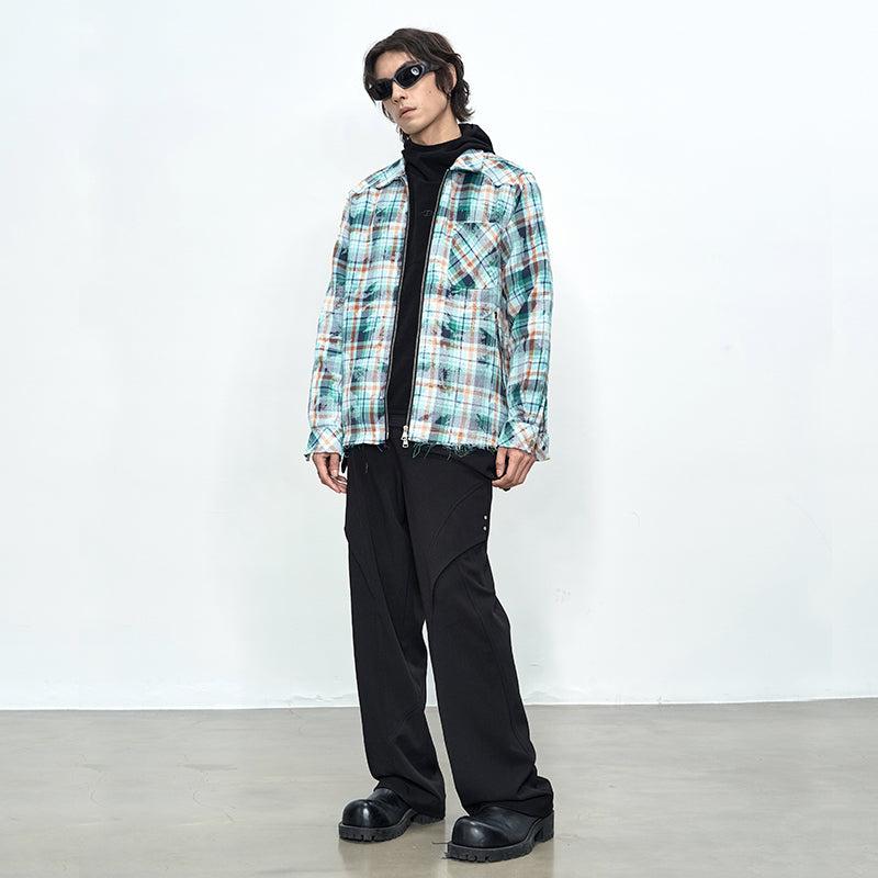 3 Zips Stone Wash Check Shirt