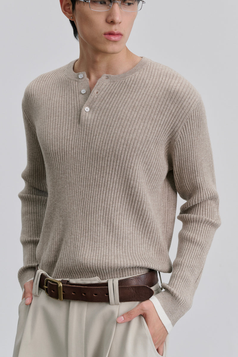 CATSSTAC Henley Ribbed Silk-Wool Blend Sweater