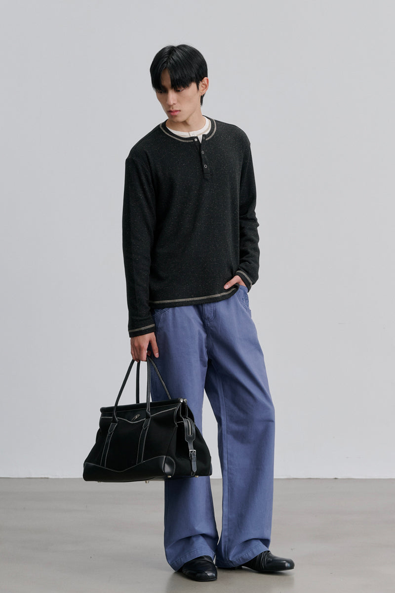 CATSSTAC Dusk Linen Fleece Striped Henley