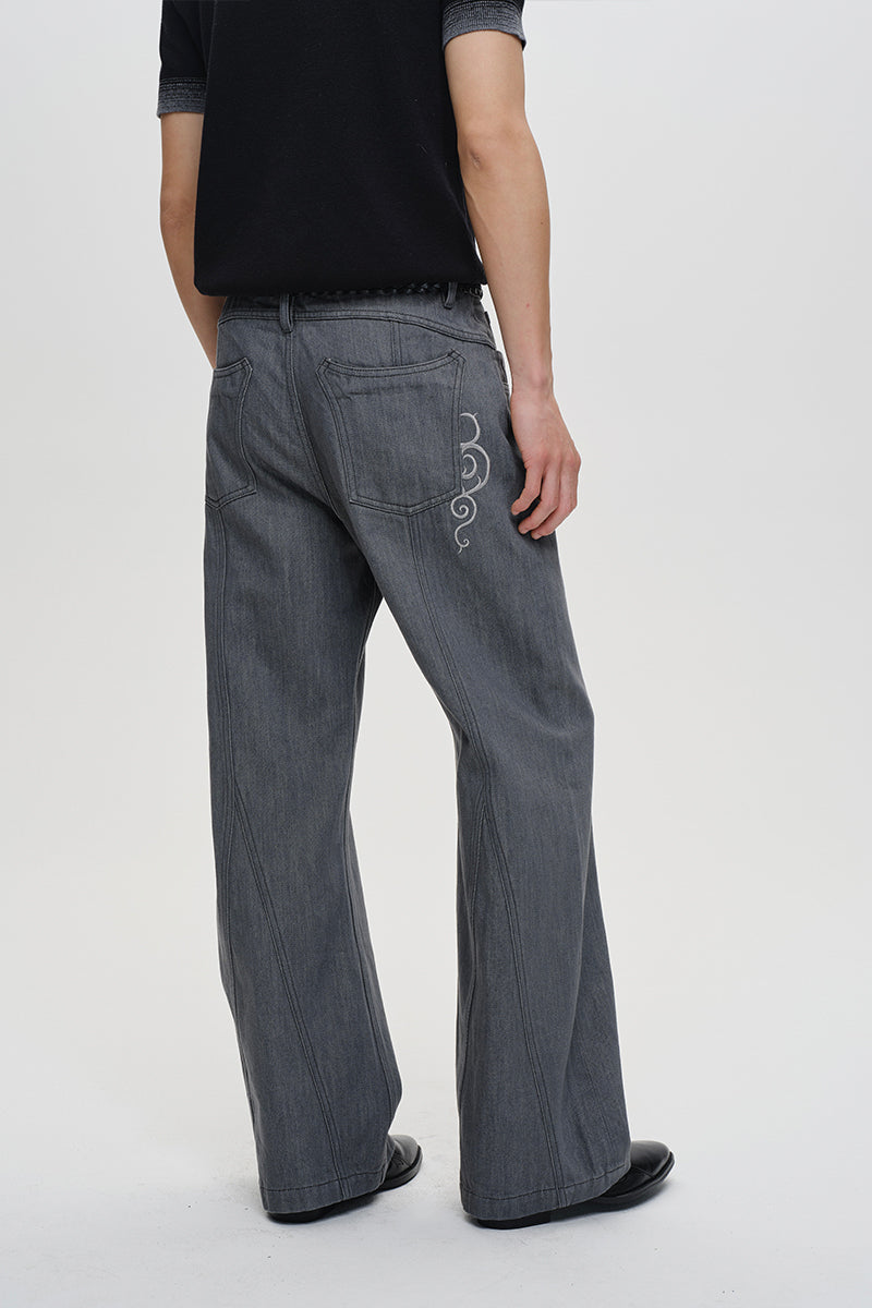 CATSSTAC Preserved Flower Embroidered Vintage Jeans