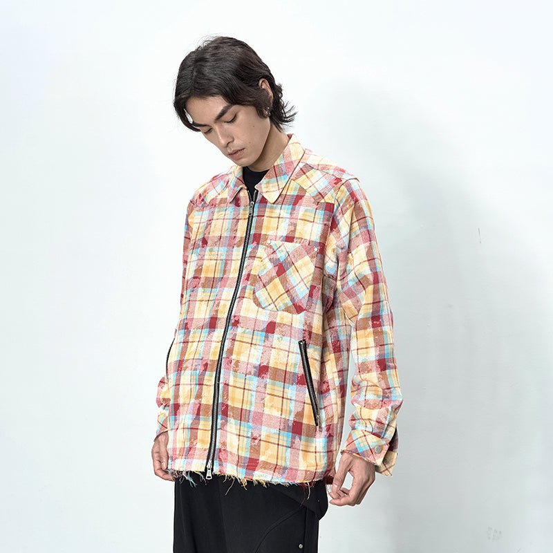 3 Zips Stone Wash Check Shirt
