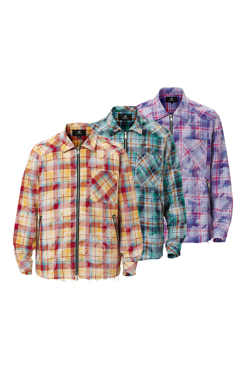 3 Zips Stone Wash Check Shirt