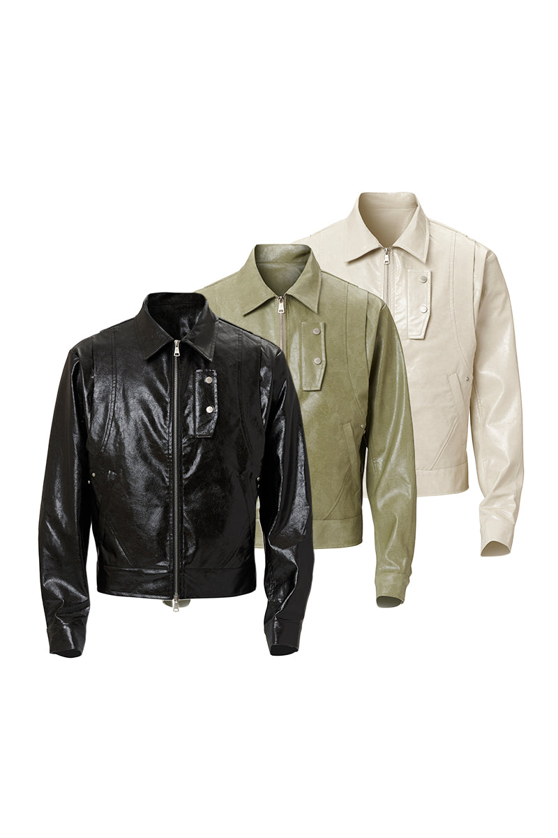 Arc-shape Split Leather Jacket