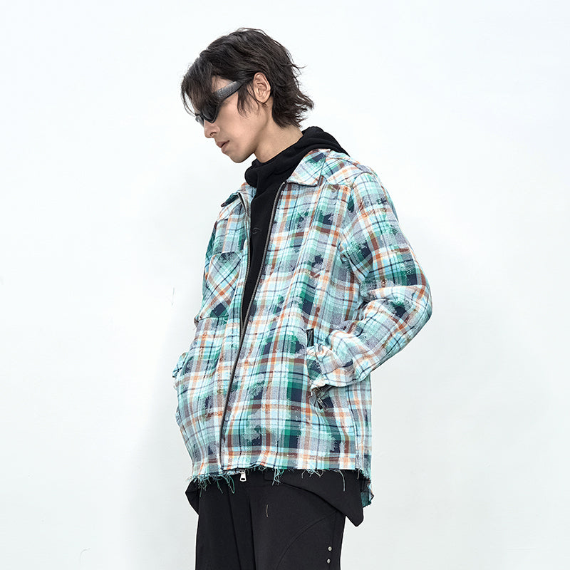 3 Zips Stone Wash Check Shirt
