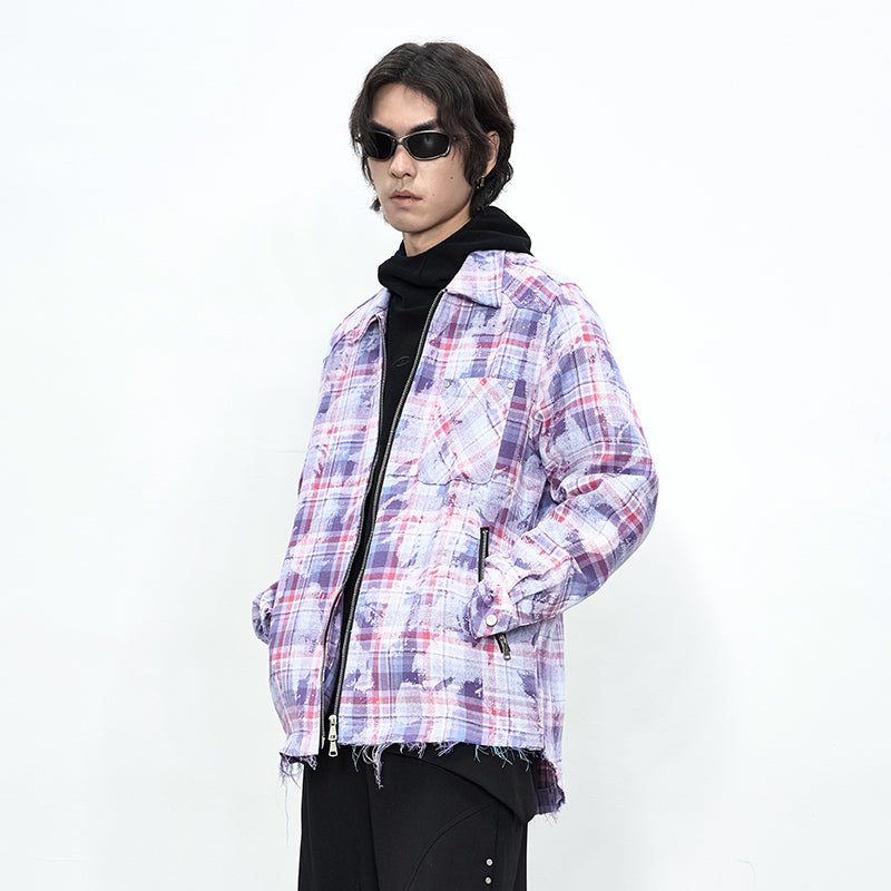 3 Zips Stone Wash Check Shirt