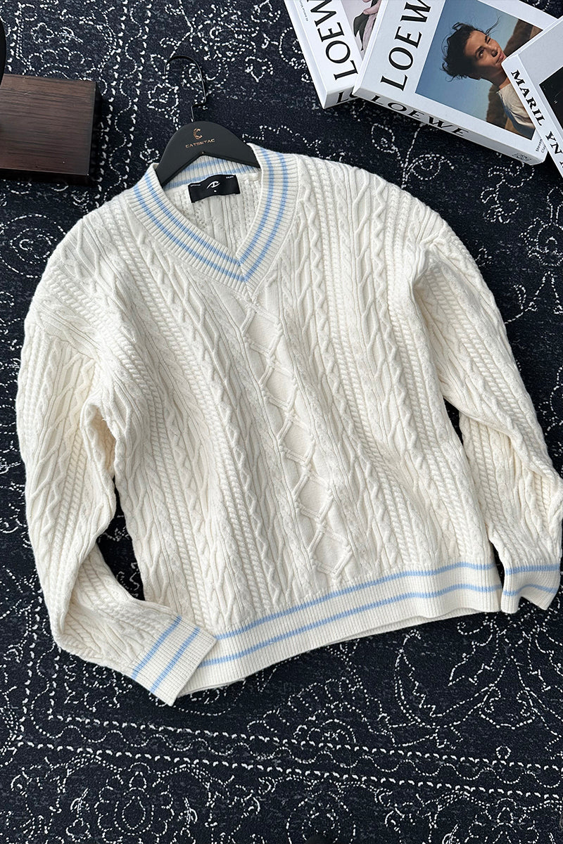 CATSSTAC Heavyweight color-block jacquard V-neck sweater