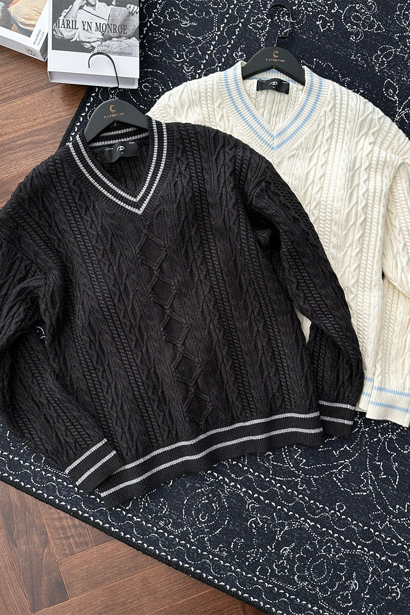 CATSSTAC Heavyweight color-block jacquard V-neck sweater