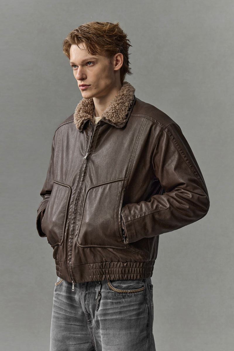 CATSSTAC Safari B2 Wool-Lined Washed Faux Leather Jacket