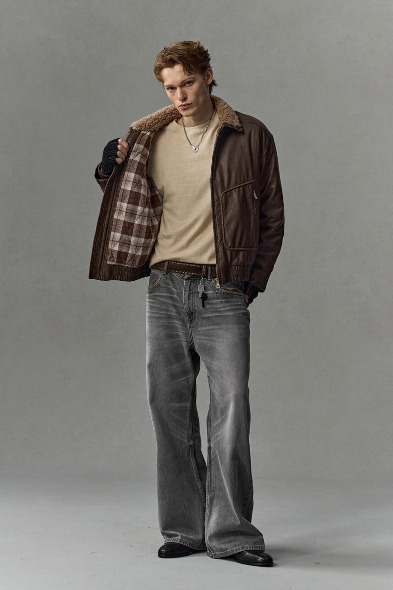 CATSSTAC Safari B2 Wool-Lined Washed Faux Leather Jacket