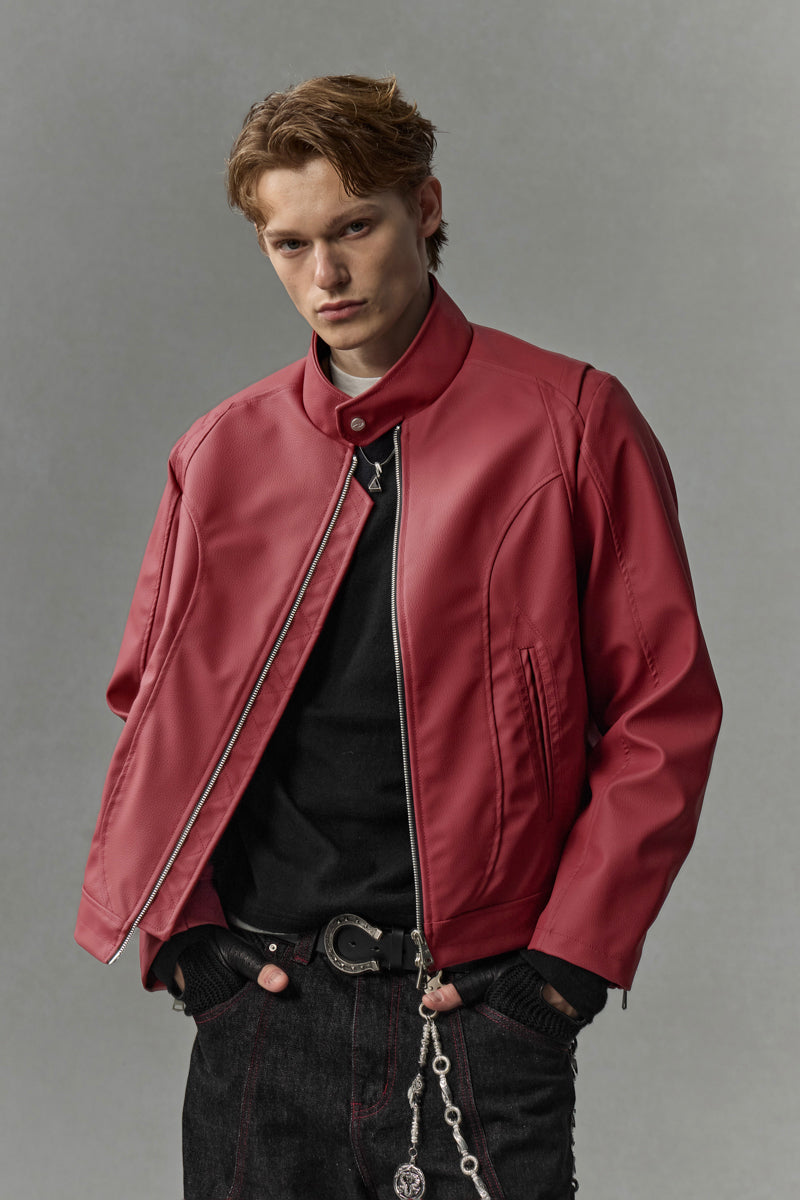 CATSSTAC Red Blade Faux Leather Moto Jacket
