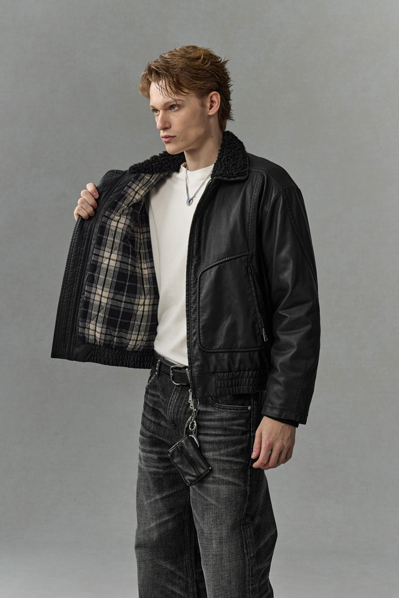 CATSSTAC Safari B2 Wool-Lined Washed Faux Leather Jacket