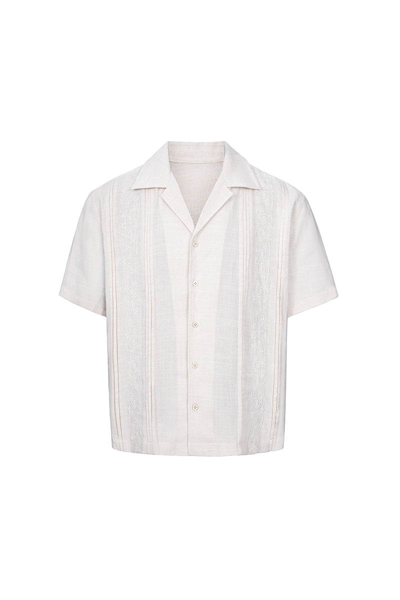 CATSSTAC Embroidered Pleated Short-Sleeve Shirt