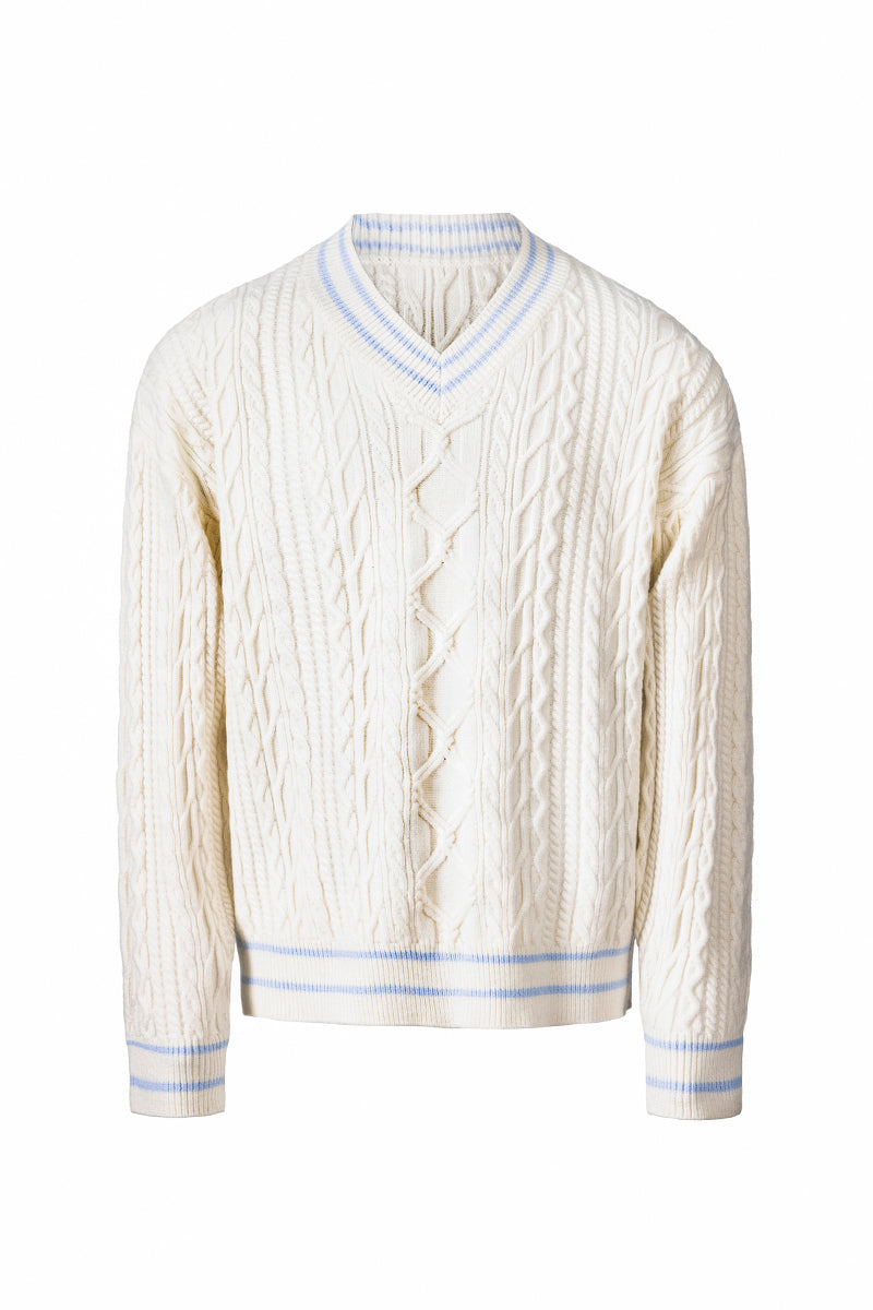 CATSSTAC Heavyweight color-block jacquard V-neck sweater
