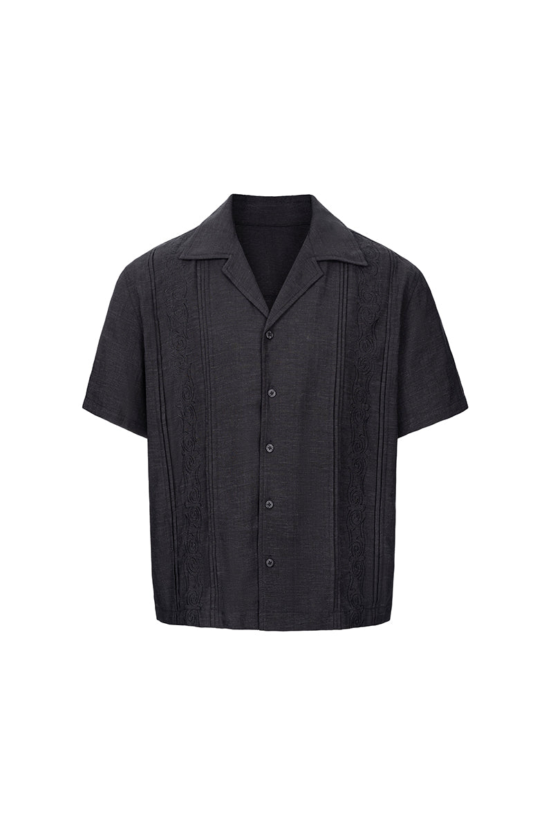 CATSSTAC Embroidered Pleated Short-Sleeve Shirt