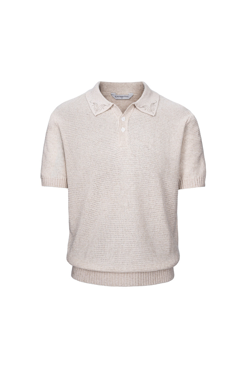 CATSSTAC Short-Sleeve Linen-Lysel Knit Top