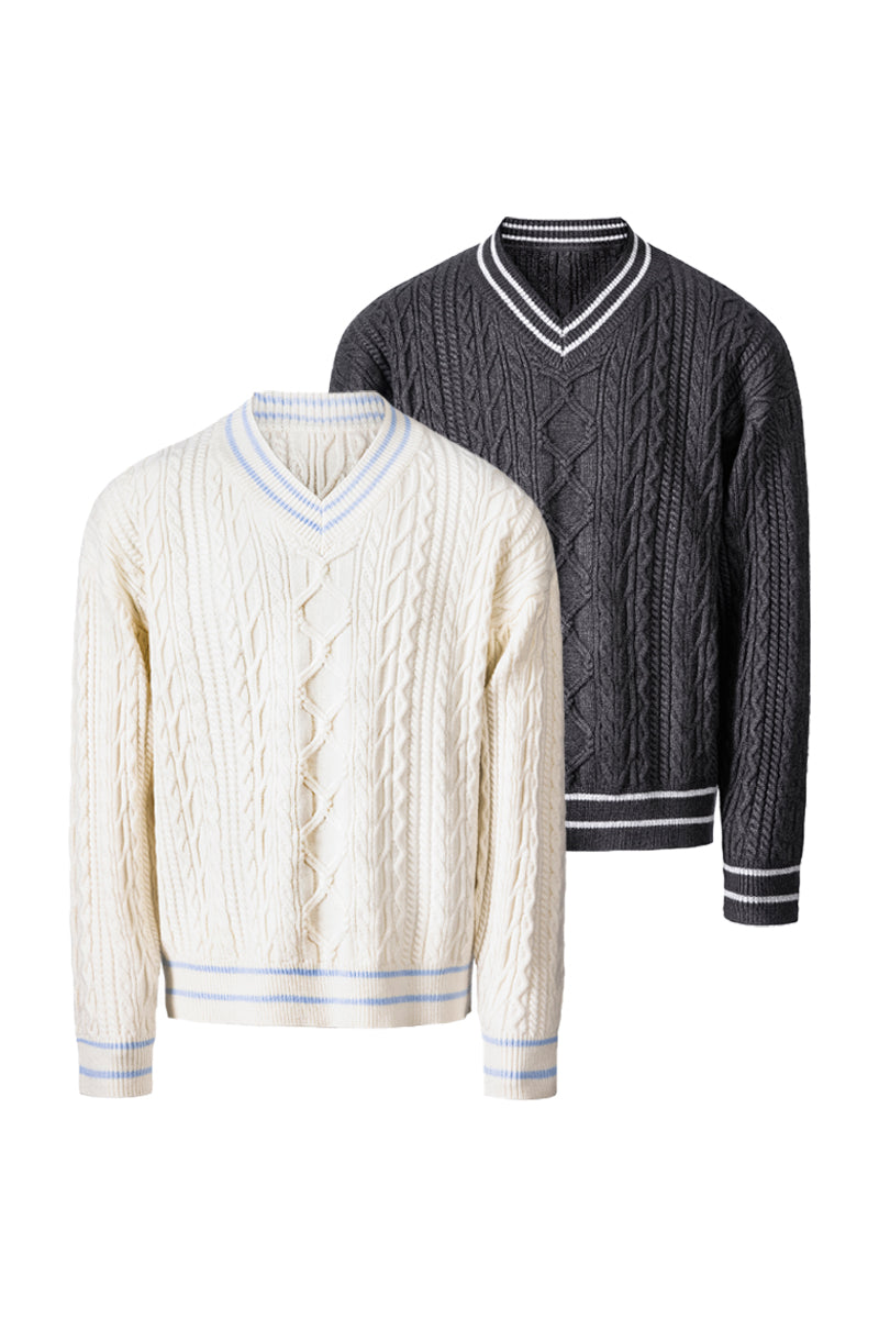 CATSSTAC Heavyweight color-block jacquard V-neck sweater