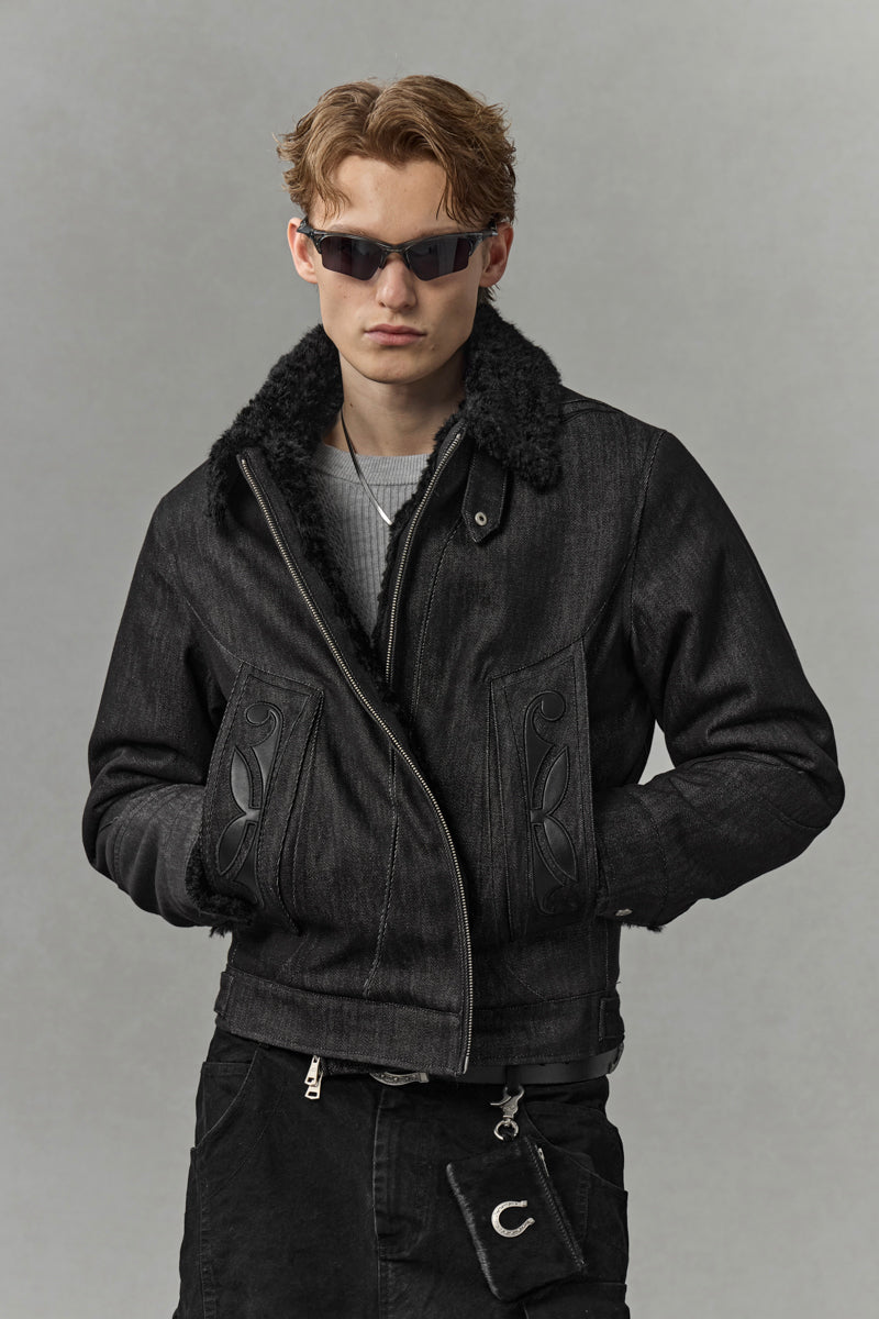 CATSSTAC Vine Applique Heavyweight Denim Sherpa Jacket