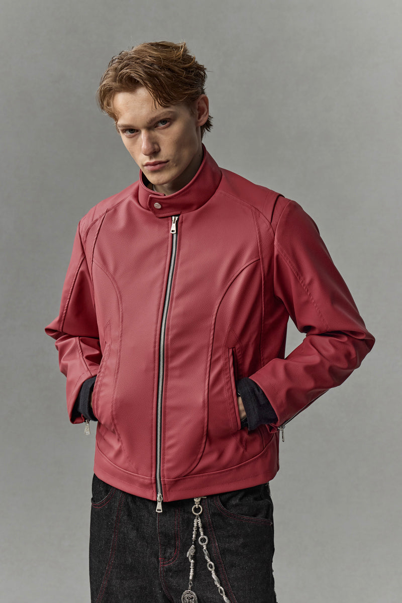 CATSSTAC Red Blade Faux Leather Moto Jacket