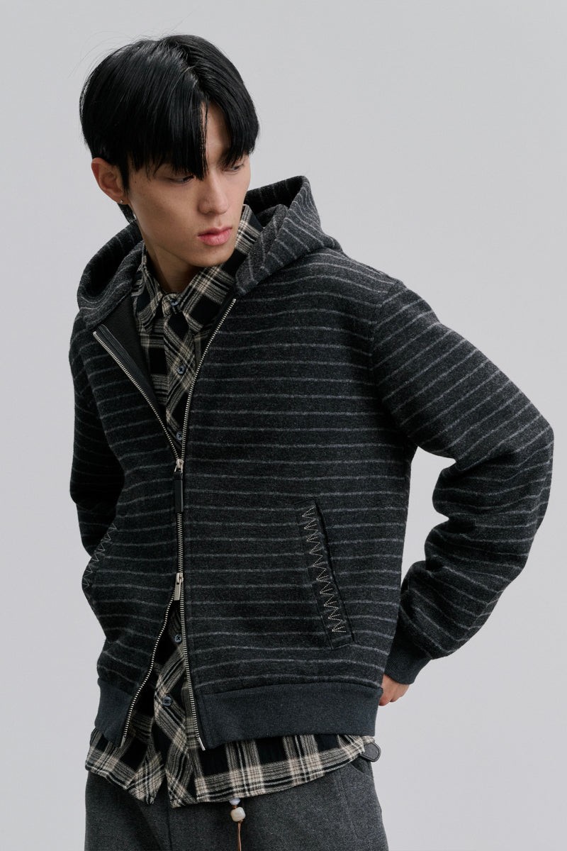 CATSSTAC Striped fleece-lined wool hooded cardigan