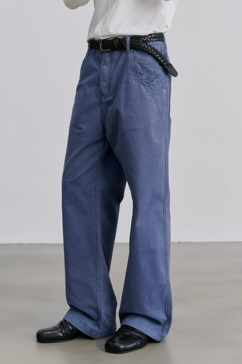 CATSSTAC Embroidered Straight-Leg Washed Work Pants