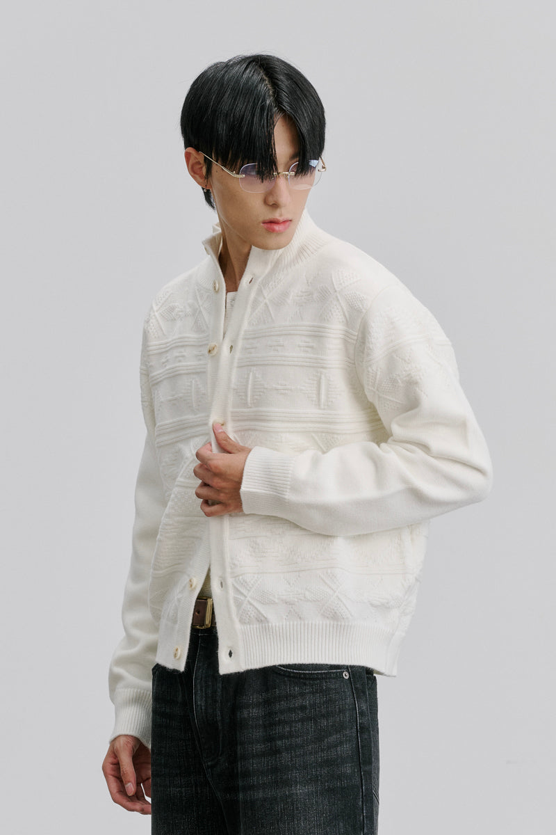 CATSSTAC Greenland Totem Lyocell Wool Stand-Collar Cardigan